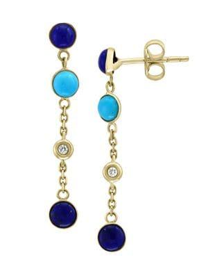 Effy 14k Yellow Gold, Lapis Lazuli & Turquoise Linear Earrings