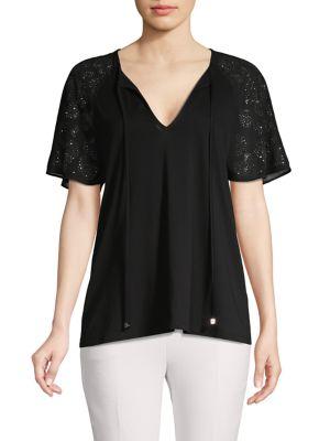 Michael Michael Kors Embellished-sleeve V-neck Top