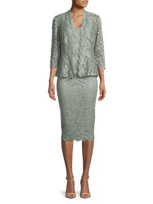 Alex Evenings Plus Two-piece Lace Bodycon Dress And Jacket Set