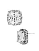 Betsey Johnson Square Silvertone And Cubic Zirconia Stud Earrings