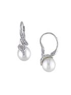 Sonatina Sterling Silver, White Rice Pearl & Diamond Dangle Earrings