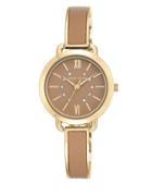 Anne Klein Goldtone Mixed Metal And Leather Bangle Watch, Ak2436tngb