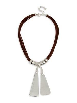 Robert Lee Morris Soho Turks & Beads Silvertone And Leather Geometric Pendant Necklace