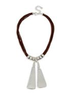 Robert Lee Morris Soho Turks & Beads Silvertone And Leather Geometric Pendant Necklace