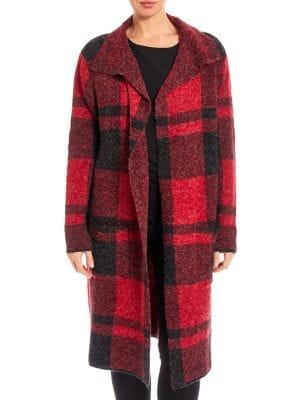 Joseph A Long Plaid Sweater Jacket