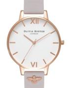 Olivia Burton 3d Bee Stainless Steel Embellished Leather-strap Watch