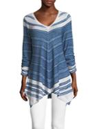 Context Plus Midered Quarter-sleeve Striped Top