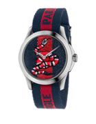 Gucci Le March&eacute; Des Merveilles Snake Stainless Steel & Striped Nylon Strap Watch