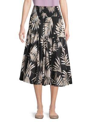 Context Tonal Palm Frond A-line Midi Skirt