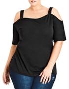 City Chic Plus Simple-sleeve Cold-shoulder Top