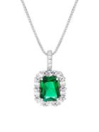 Lord & Taylor Sterling Silver Cubic Zirconia Emerald Cut Halo Pendant Necklace