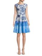 Gabby Skye Damask Contrast Fit-&-flare Dress