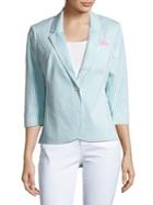 Rafaella Petite Striped Quarter-sleeve Blazer