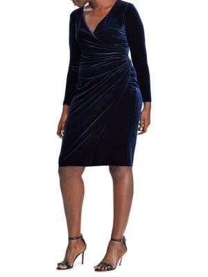 Lauren Ralph Lauren Plus Velvet Surplice Dress