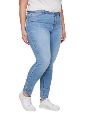 Junarose Plus Five Ankle Raw Edge Embroidered Normal Waist Slim Jeans