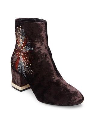 Design Lab Auntie Embroidered Velvet Booties