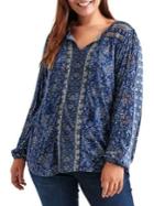 Lucky Brand Plus Plus Plus Printed Long-sleeve Top