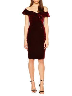 Bardot Off-the-shoulder Velvet Sheath Dress