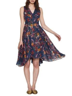 Walter Baker Floral Stripe V-neck Midi Dress