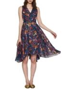 Walter Baker Floral Stripe V-neck Midi Dress