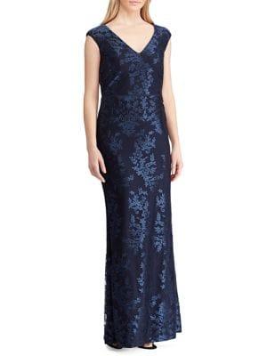 Lauren Ralph Lauren Floral Tulle Column Gown