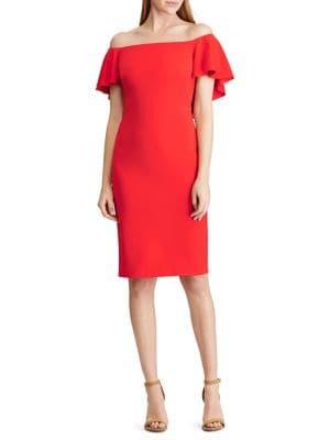 Lauren Ralph Lauren Cape Crepe Off-the-shoulder Sheath Dress