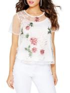 Quiz Floral-embroidered Mesh Top