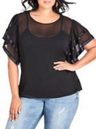 City Chic Plus Mesh Sleeve Top