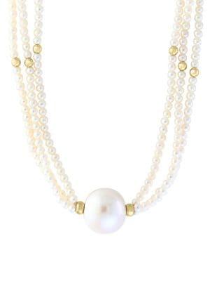 Effy 14k Yellow Gold And 2-3mm And 14-15mm Freshwater Pearl Necklace
