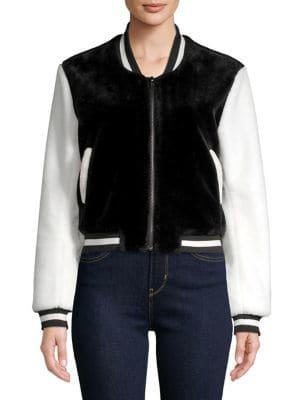 Design Lab Colorblock Velvet Bomber Jacket