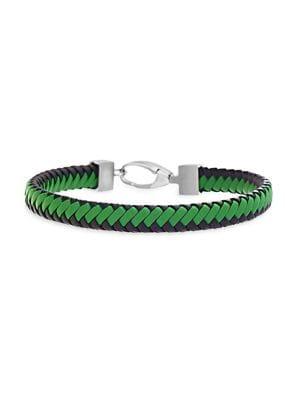 Lord & Taylor Stainless Steel & Two-tone Braided Leather Bracelet