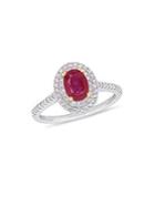 Sonatina 14k White And Yellow Gold, Oval Ruby And Diamond Double Halo Ring