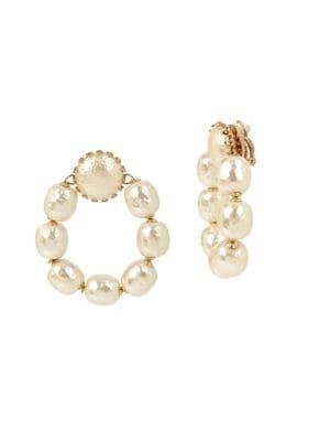 Miriam Haskell Goldtone Beaded Hoop Clip-on Earrings