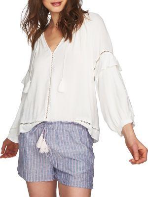 1.state Tasseled Split Neck Blouson-sleeve Top