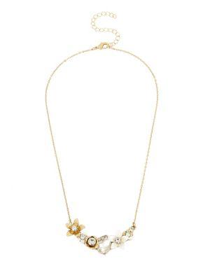 Miriam Haskell Vintage Floral White Flower And Crystal Stone Frontal Necklace
