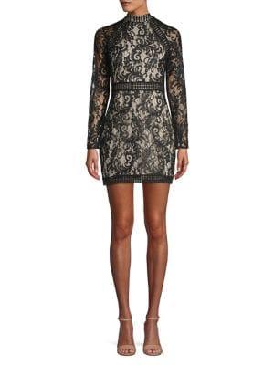 Quiz Long Sleeve Lace Mini Dress