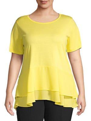 Michael Kors Plus Tiered Hem Cotton Blend Top