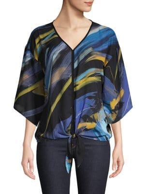 Spense Print V-neck Knot Top