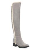Karl Lagerfeld Paris Sherpa-trimmed Knee-high Leather Boots