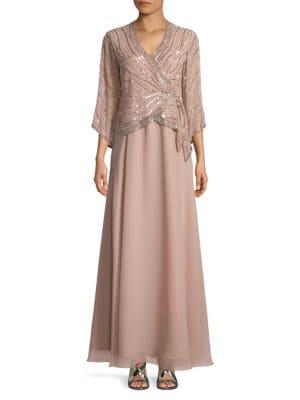 J Kara Embellished Wrap Gown