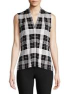 Calvin Klein Plaid V-neck Jersey Top