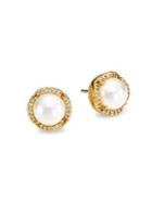 Kate Spade New York 12k Goldplated, Faux Pearl & Pave Halo Large Stud Earrings
