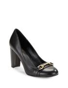 424 Fifth Mady Block Heel Leather Pumps