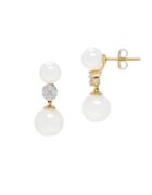 Lord & Taylor 6 - 6.6mm And 8 - 8.5mm White Round Freshwater Pearl, 0.22tcw Diamond And 14k Yellow Gold Drop Earrings