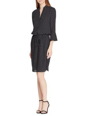 Lauren Ralph Lauren Petite Polka-dot Bell-sleeve Georgette Dress