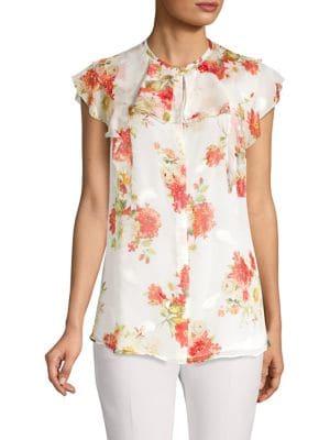 Elie Tahari Margot Floral Button Front Blouse