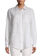 Lord & Taylor Natural Striped Linen Button Front Shirt