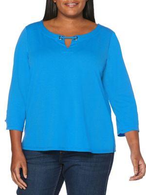 Rafaella Plus Three Quarter Sleeve Keyhole Top