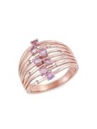 Lord & Taylor 14k Rose Gold, Round-shape Pink Amethyst & Diamond Dome Ring