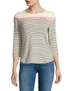 Design Lab Lord & Taylor Striped Three-quarter Sleeved Top